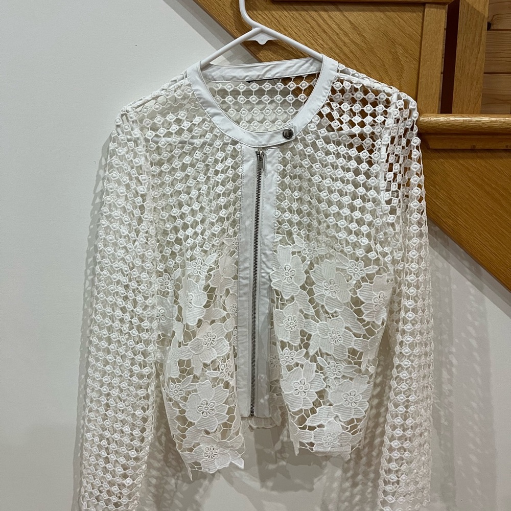 White Lace Crochet Bomber Jacket - Women's Jacket